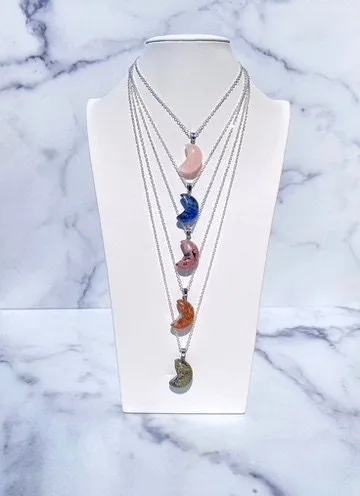 Crystal Cresent Moon Necklace - Polished Crystal Moon Pendant - Crystal Pendant - Gemstone Crescent Moon - Moon Shaped Gift - Moon Jewelry