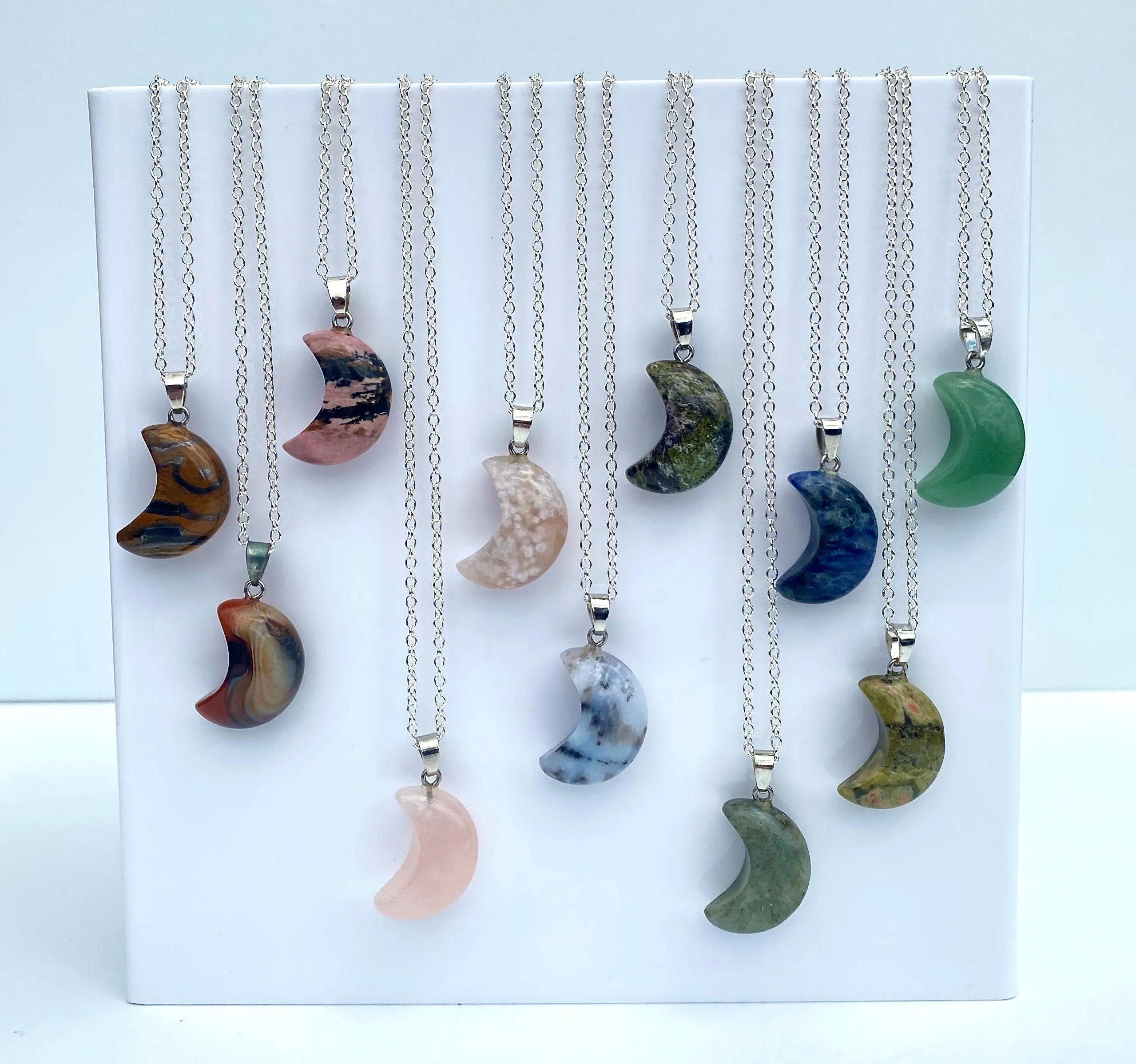 Crystal Cresent Moon Necklace - Polished Crystal Moon Pendant - Crystal Pendant - Gemstone Crescent Moon - Moon Shaped Gift - Moon Jewelry