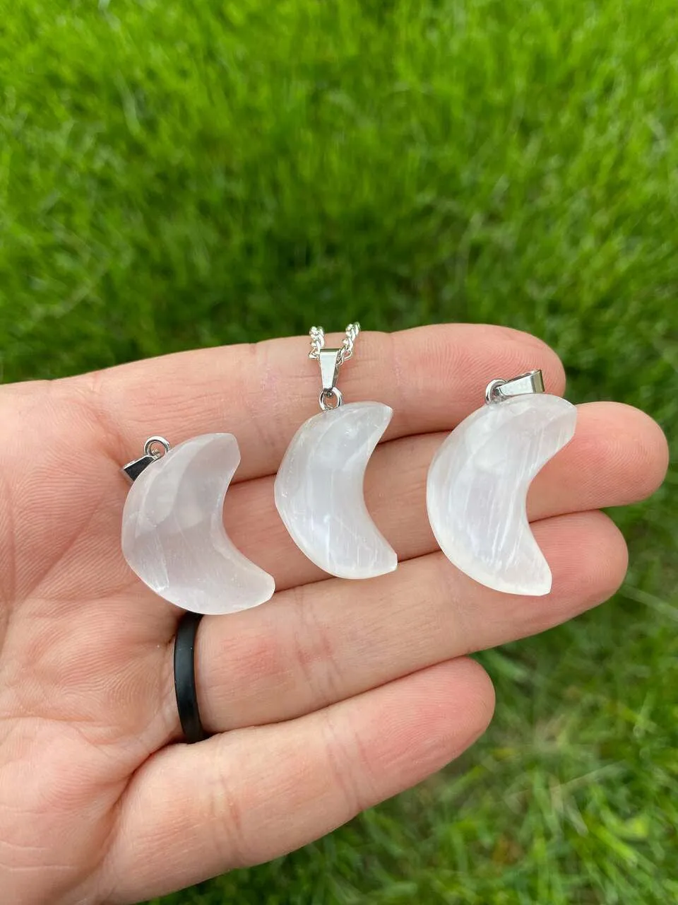 Crystal Cresent Moon Necklace - Polished Crystal Moon Pendant - Crystal Pendant - Gemstone Crescent Moon - Moon Shaped Gift - Moon Jewelry