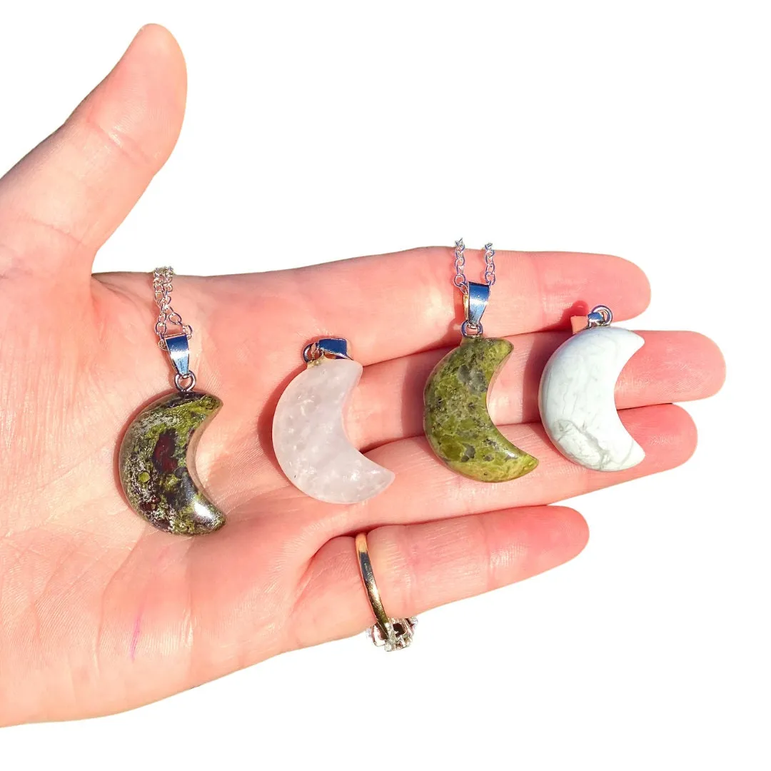 Crystal Cresent Moon Necklace - Polished Crystal Moon Pendant - Crystal Pendant - Gemstone Crescent Moon - Moon Shaped Gift - Moon Jewelry