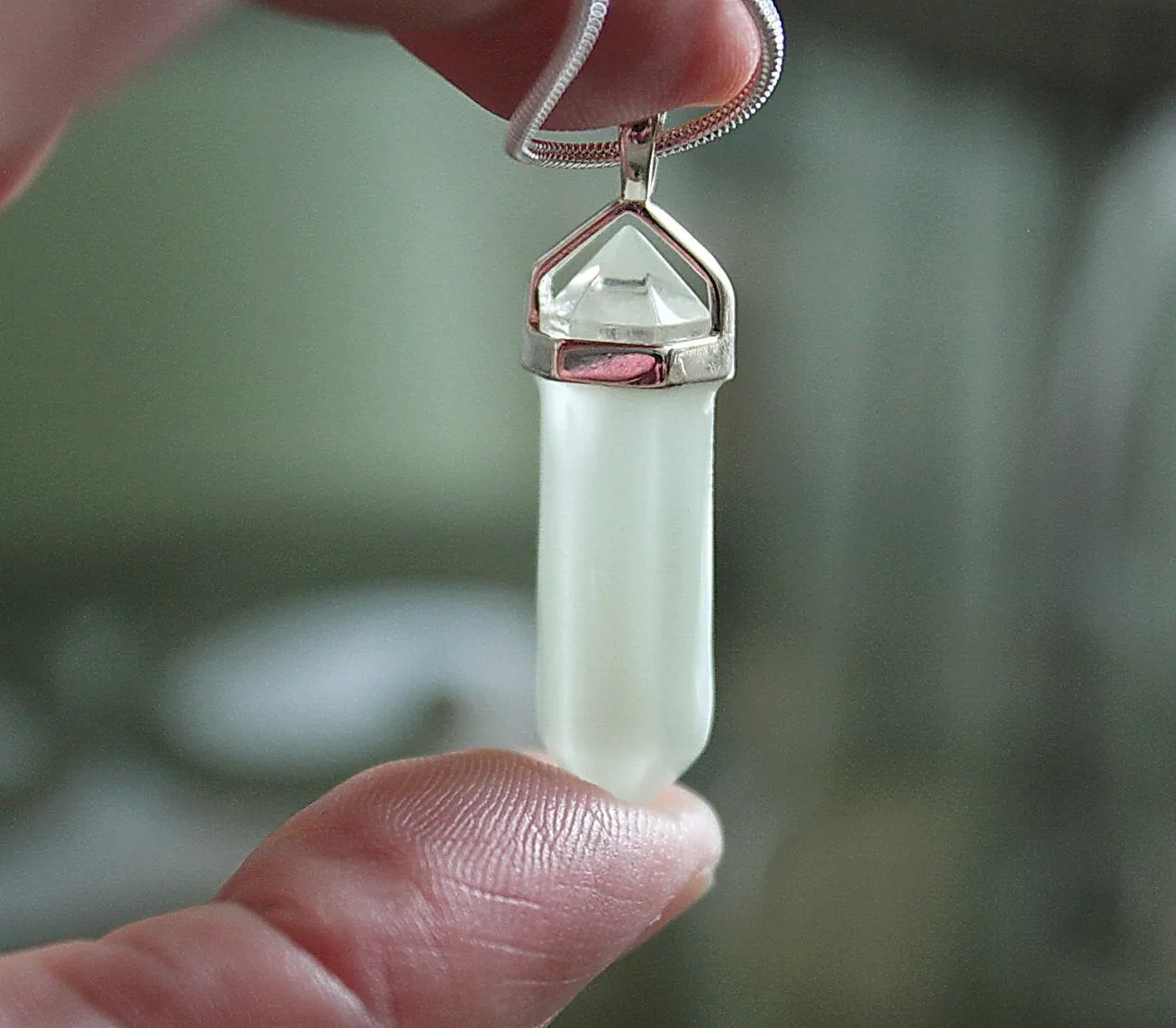 Crystal Healing Point / Glow in the Dark Pendant / Quartz Necklace /