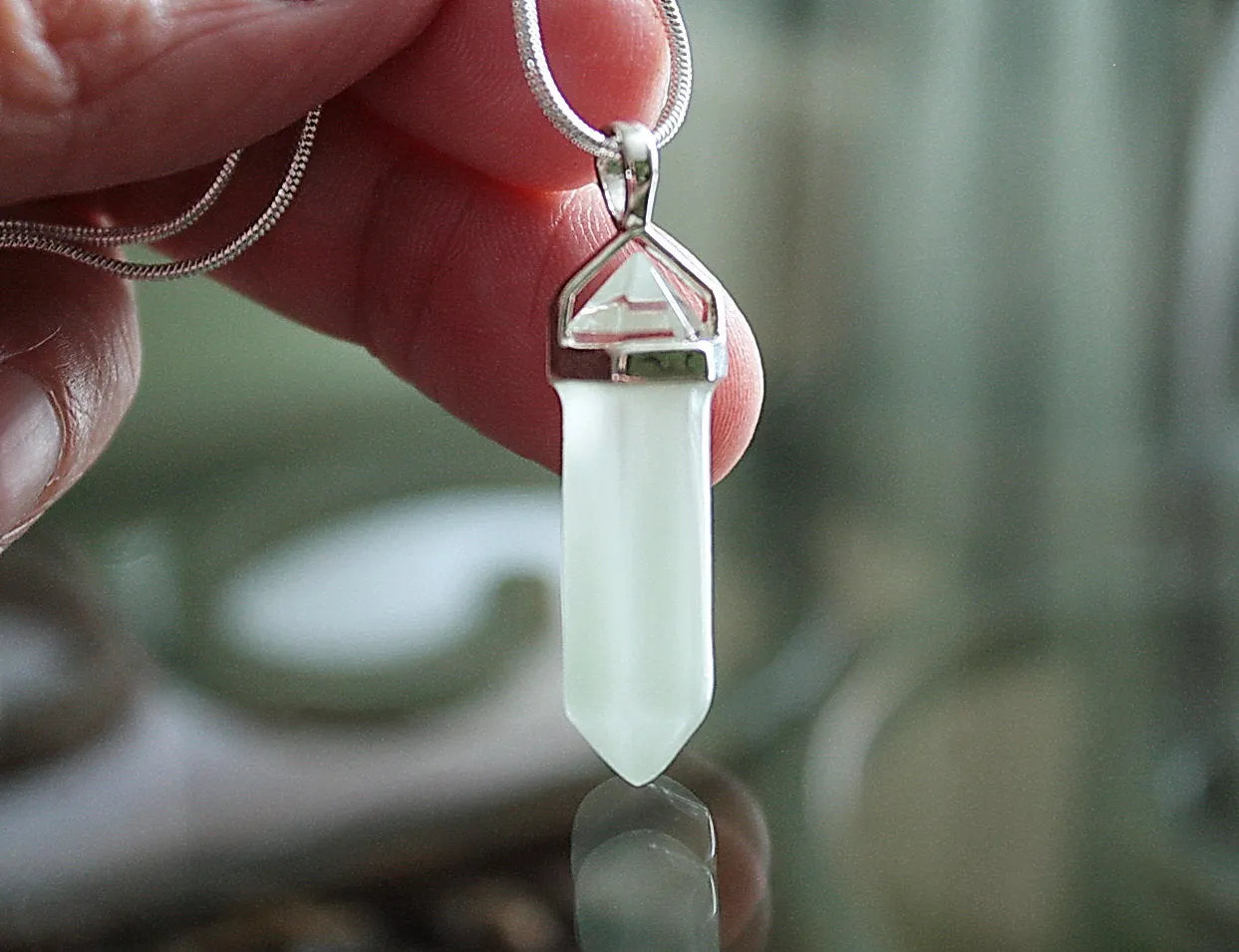 Crystal Healing Point / Glow in the Dark Pendant / Quartz Necklace /