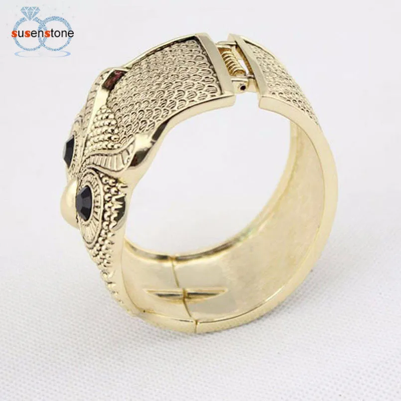Crystal Large Eye Owl Cuff Wide Bangle Bracelet