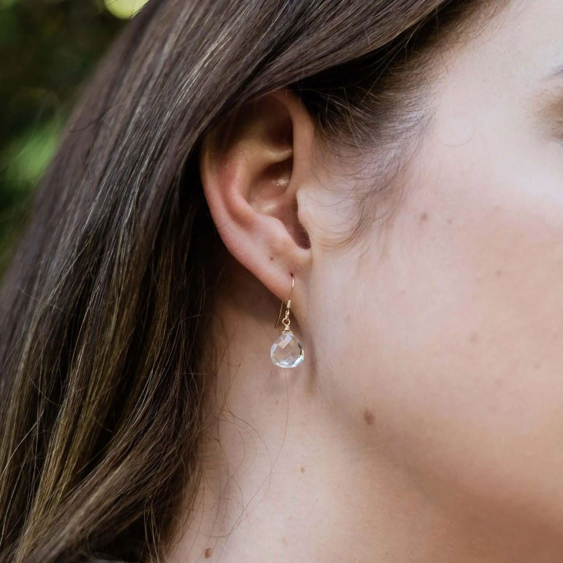 Crystal Quartz Gemstone Teardrop Dangle Earrings