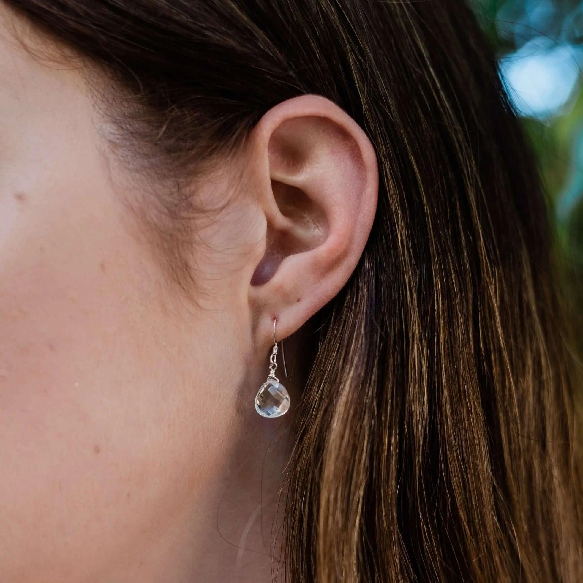 Crystal Quartz Gemstone Teardrop Dangle Earrings