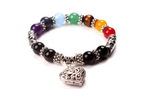Crystals Stone Chakra Pray Mala Heart Charm Bracelet