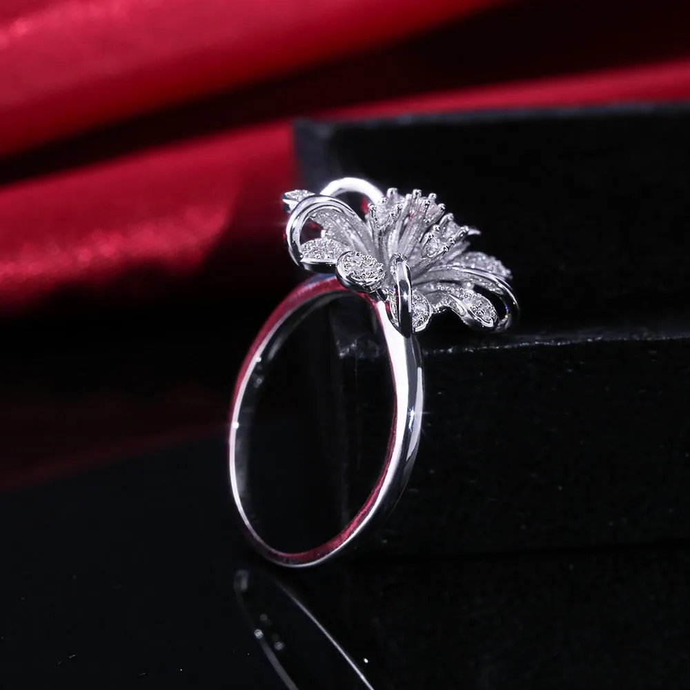 Cute Brilliant Elegant Snow Flower Flake Shaped With Cubic Zircon Stone Women Rings