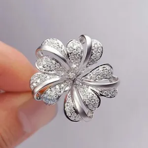 Cute Brilliant Elegant Snow Flower Flake Shaped With Cubic Zircon Stone Women Rings