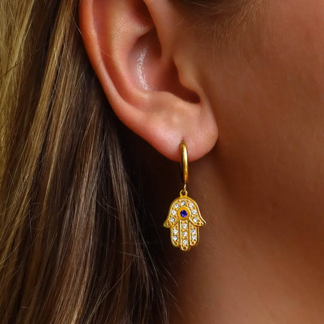 Dainty Hamsa Hand (Hand of Fatima) Earrings