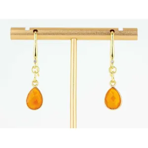 Dainty Orange and Gold Carnelian Drop Earrings with Cubic Zirconia Accents