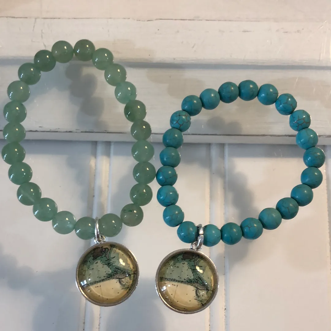 DI MAP GEMSTONE BEAD BRACELET W/CHARM