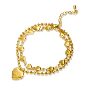 Double Heart Pendant Bracelet Beaded Wrist Boutique Jewelry