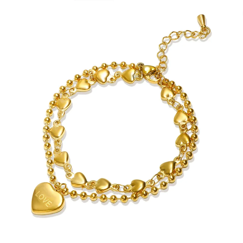 Double Heart Pendant Bracelet Beaded Wrist Boutique Jewelry