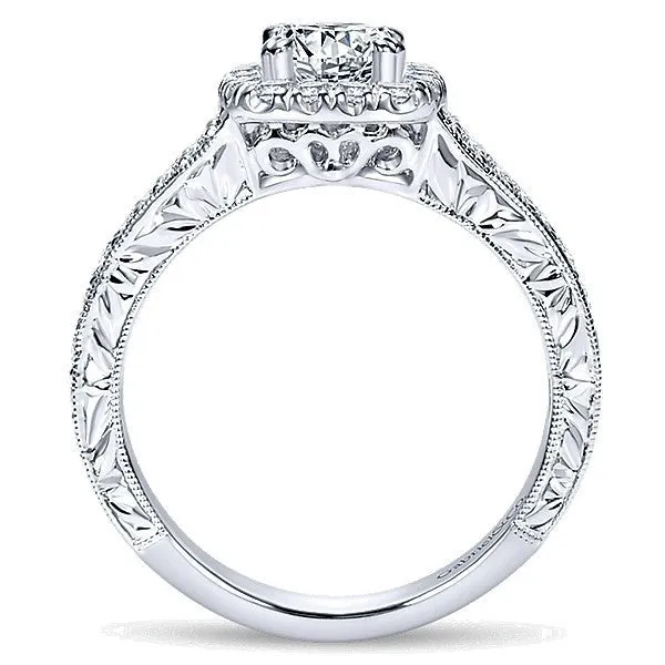 Double Row Cushion Cut Halo Diamond Ring 14k White Gold 212A