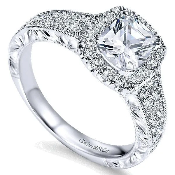 Double Row Cushion Cut Halo Diamond Ring 14k White Gold 212A
