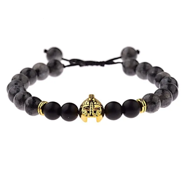 DOUVEI Drop Shipping Roman Knight Spartan Warrior Gladiator Helmet Bracelet Men Stone Bead Bracelet Mala Yoga Elastic Bracelet