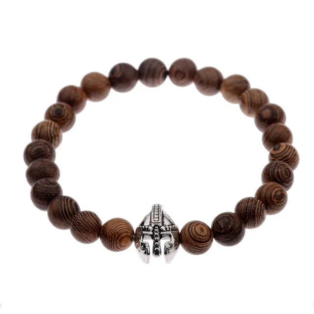 DOUVEI Drop Shipping Roman Knight Spartan Warrior Gladiator Helmet Bracelet Men Stone Bead Bracelet Mala Yoga Elastic Bracelet