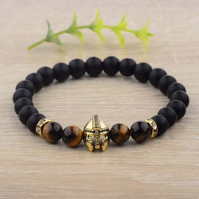 DOUVEI Drop Shipping Roman Knight Spartan Warrior Gladiator Helmet Bracelet Men Stone Bead Bracelet Mala Yoga Elastic Bracelet