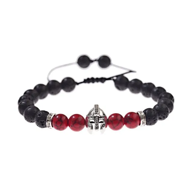 DOUVEI Drop Shipping Roman Knight Spartan Warrior Gladiator Helmet Bracelet Men Stone Bead Bracelet Mala Yoga Elastic Bracelet