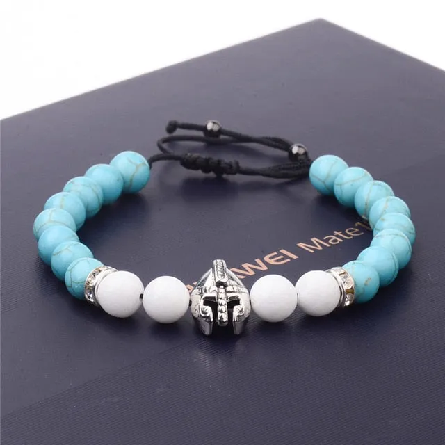 DOUVEI Drop Shipping Roman Knight Spartan Warrior Gladiator Helmet Bracelet Men Stone Bead Bracelet Mala Yoga Elastic Bracelet