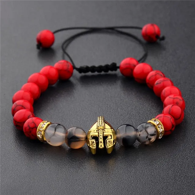 DOUVEI Drop Shipping Roman Knight Spartan Warrior Gladiator Helmet Bracelet Men Stone Bead Bracelet Mala Yoga Elastic Bracelet