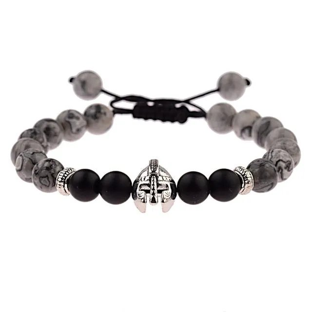 DOUVEI Drop Shipping Roman Knight Spartan Warrior Gladiator Helmet Bracelet Men Stone Bead Bracelet Mala Yoga Elastic Bracelet