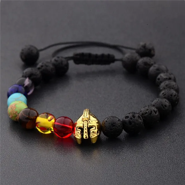 DOUVEI Drop Shipping Roman Knight Spartan Warrior Gladiator Helmet Bracelet Men Stone Bead Bracelet Mala Yoga Elastic Bracelet
