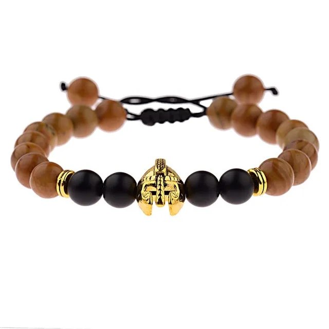 DOUVEI Drop Shipping Roman Knight Spartan Warrior Gladiator Helmet Bracelet Men Stone Bead Bracelet Mala Yoga Elastic Bracelet