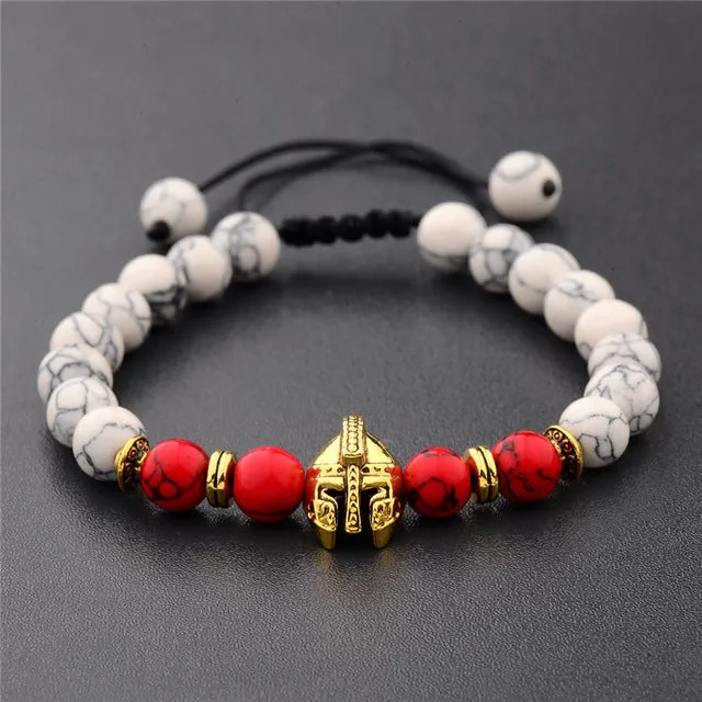 DOUVEI Drop Shipping Roman Knight Spartan Warrior Gladiator Helmet Bracelet Men Stone Bead Bracelet Mala Yoga Elastic Bracelet
