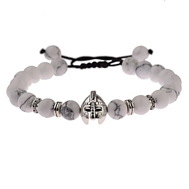DOUVEI Drop Shipping Roman Knight Spartan Warrior Gladiator Helmet Bracelet Men Stone Bead Bracelet Mala Yoga Elastic Bracelet