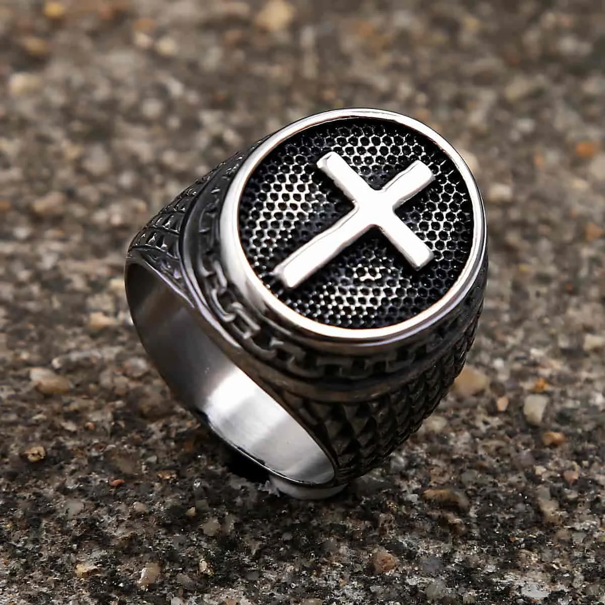 Dragon Scale Stainless Steel Cross Ring