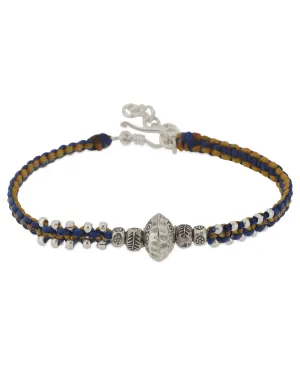 Duotone  Hilltribe Sterling Silver Etched Bead Braided Bracelet