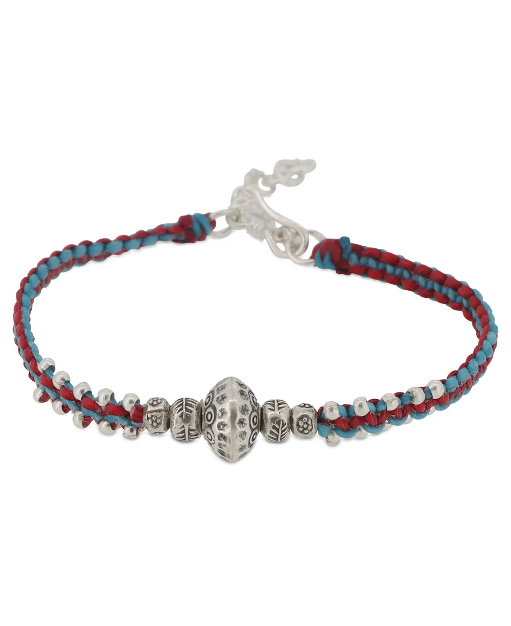 Duotone  Hilltribe Sterling Silver Etched Bead Braided Bracelet