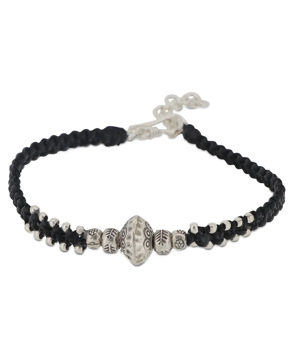 Duotone  Hilltribe Sterling Silver Etched Bead Braided Bracelet