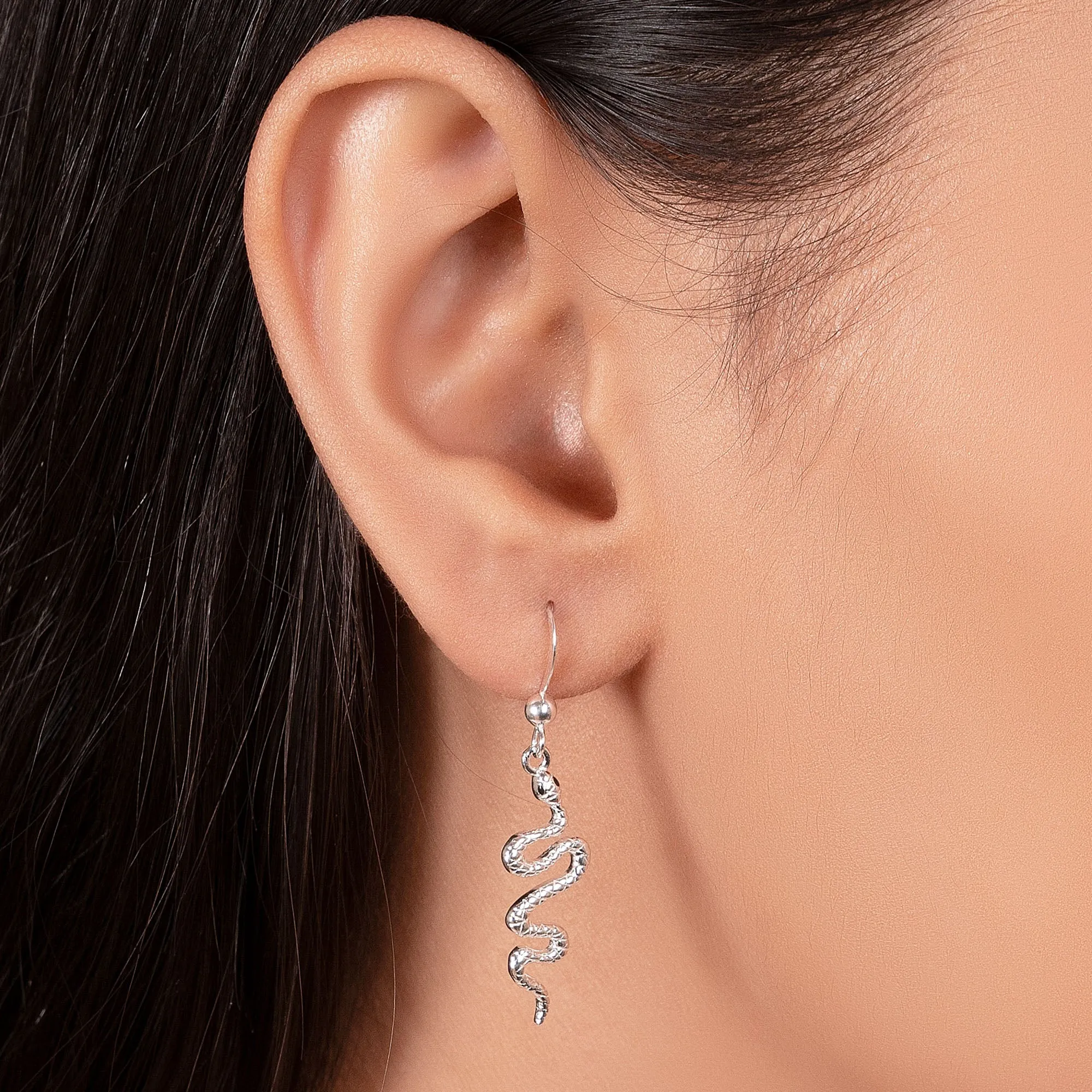 Egyptian Serpent Dangle Earrings Snake Design  Sterling Silver