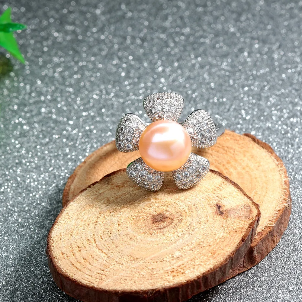 Elegant 925 Sterling Silver Sun Flower Zircon Rings