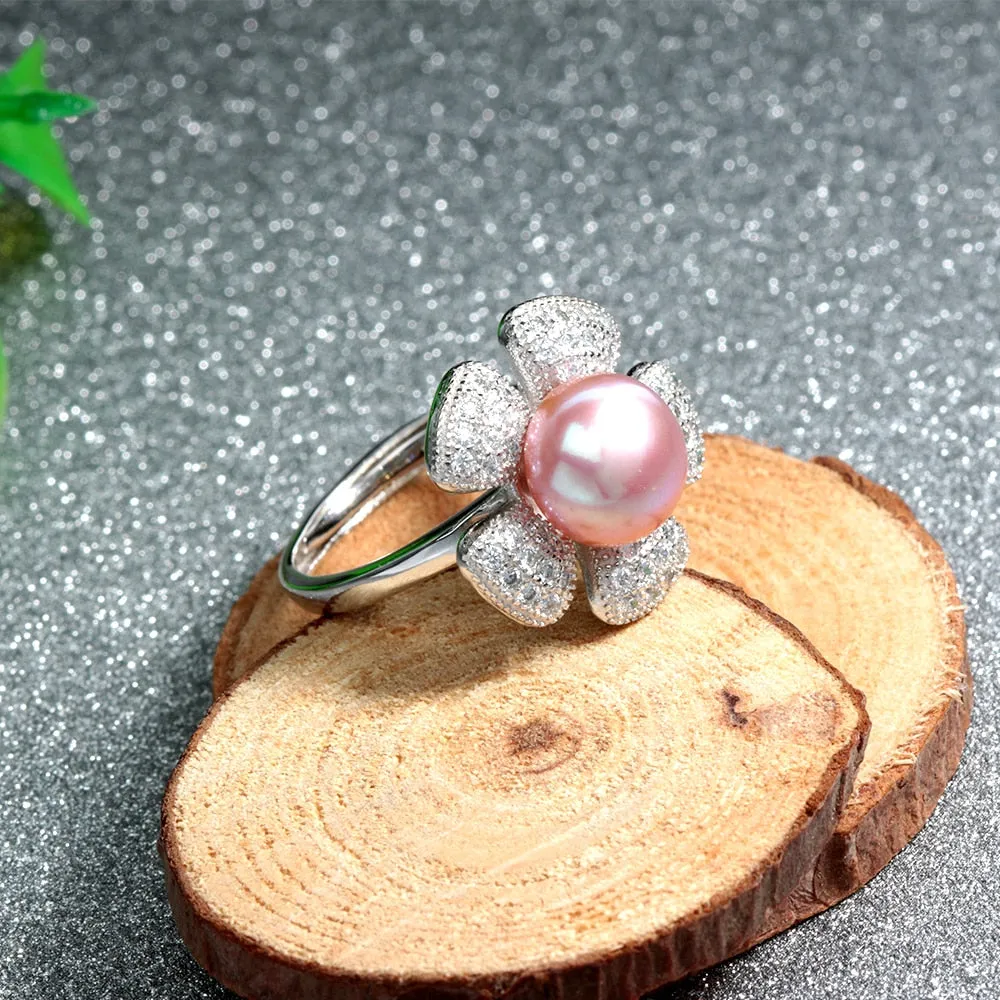 Elegant 925 Sterling Silver Sun Flower Zircon Rings