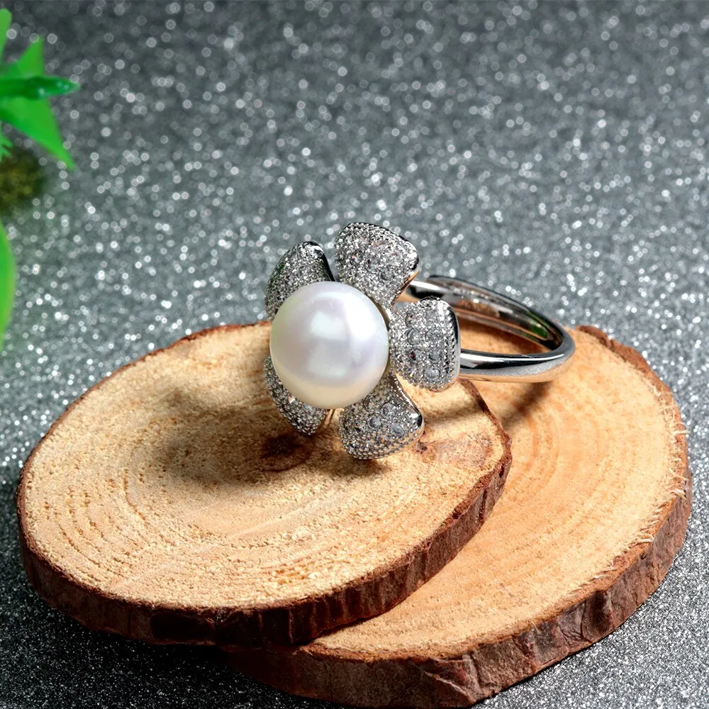 Elegant 925 Sterling Silver Sun Flower Zircon Rings