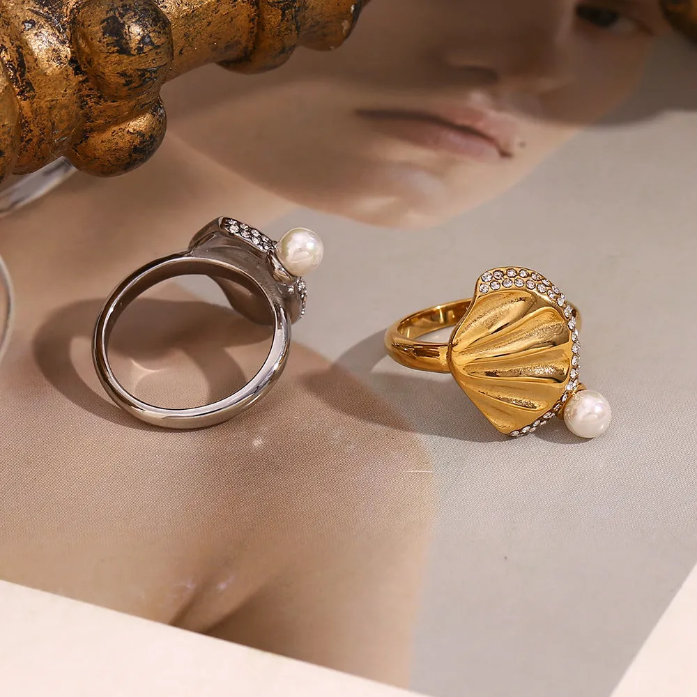 Elegant Fashion Shell Geometric Stainless Steel Electroplating Rings