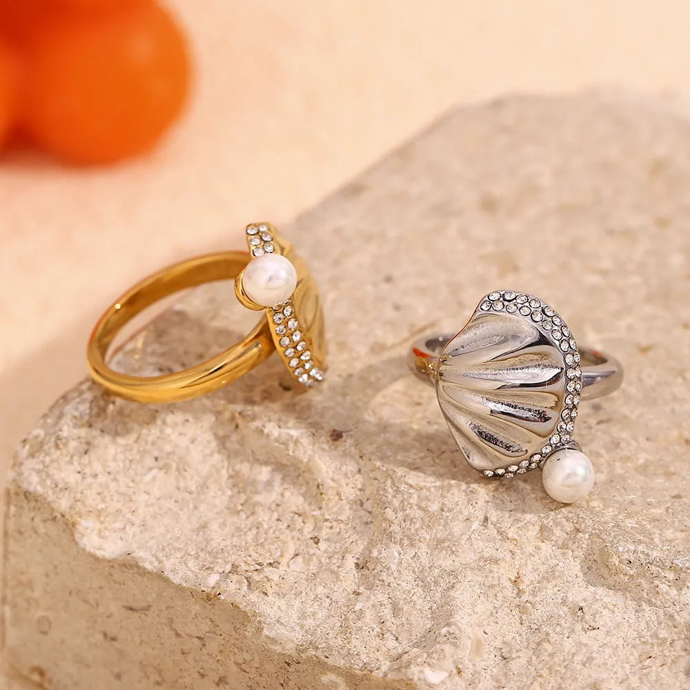 Elegant Fashion Shell Geometric Stainless Steel Electroplating Rings
