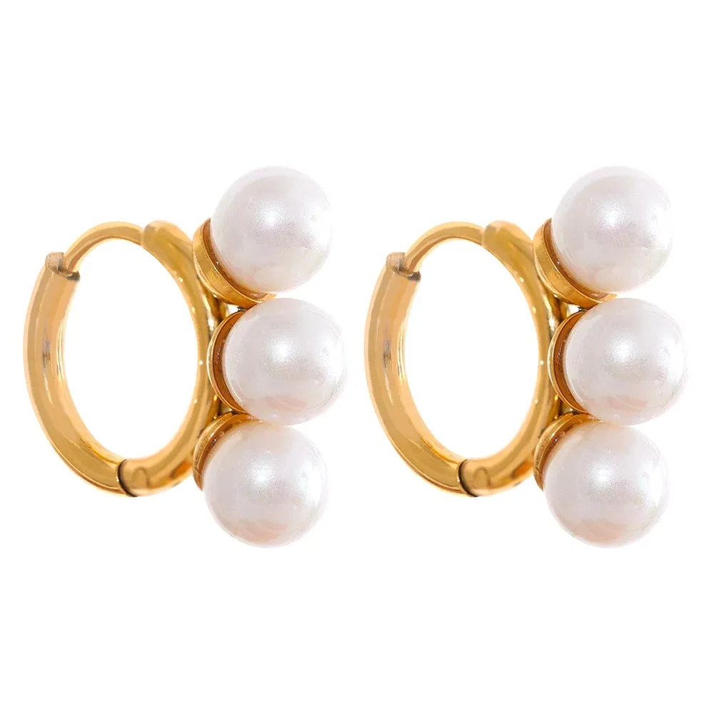 Elegant Imitation Pearls Gold Color Stainless Steel Twist Cuff Bracelet Bangle Waterproof Charm Jewelry for Women Gift