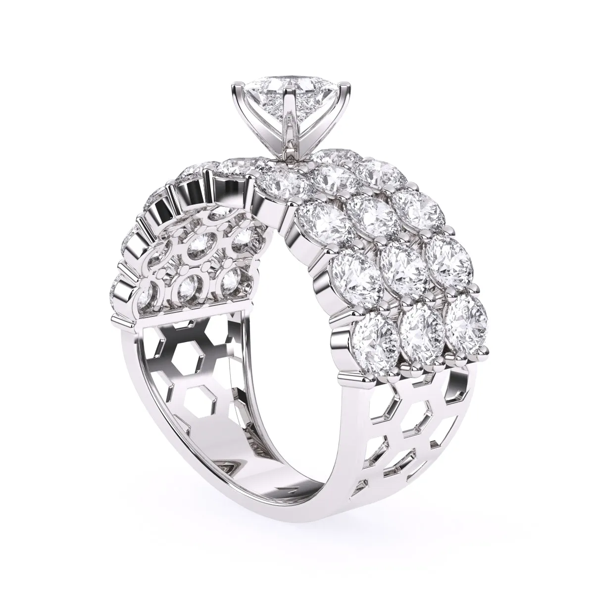 Elegant Three Row Cluster Diamond Ring