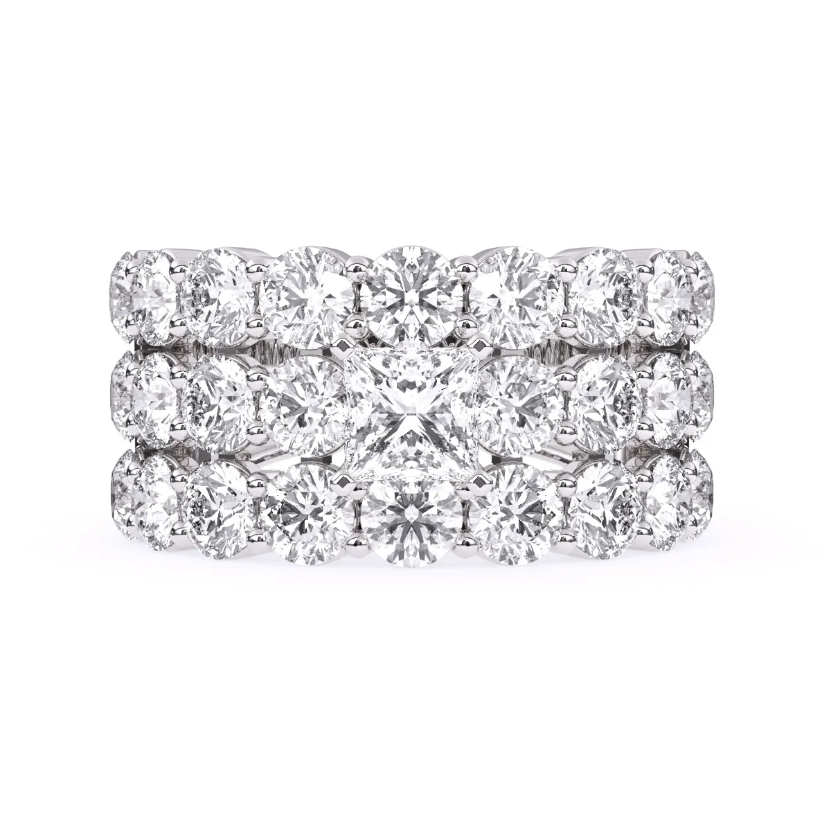 Elegant Three Row Cluster Diamond Ring