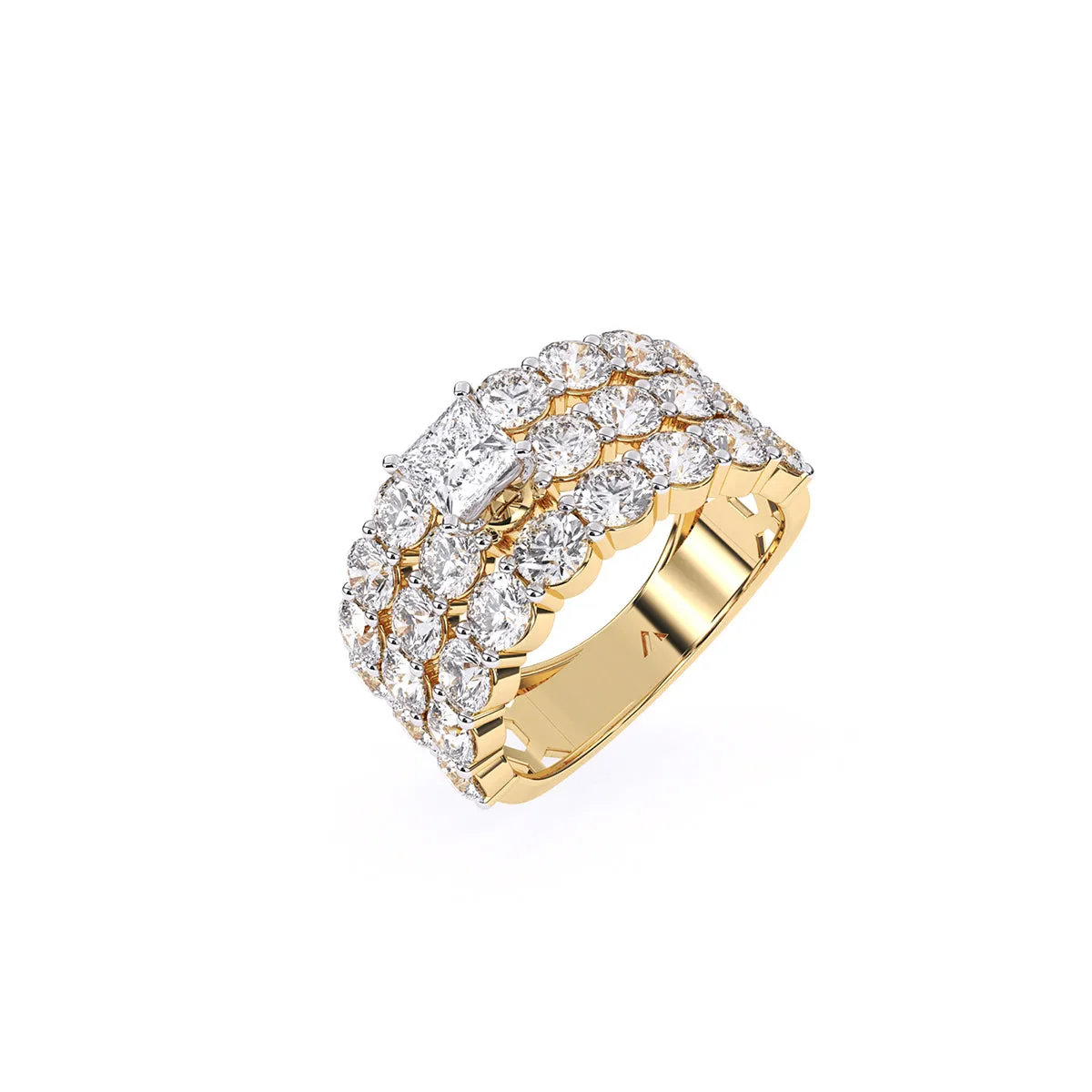 Elegant Three Row Cluster Diamond Ring