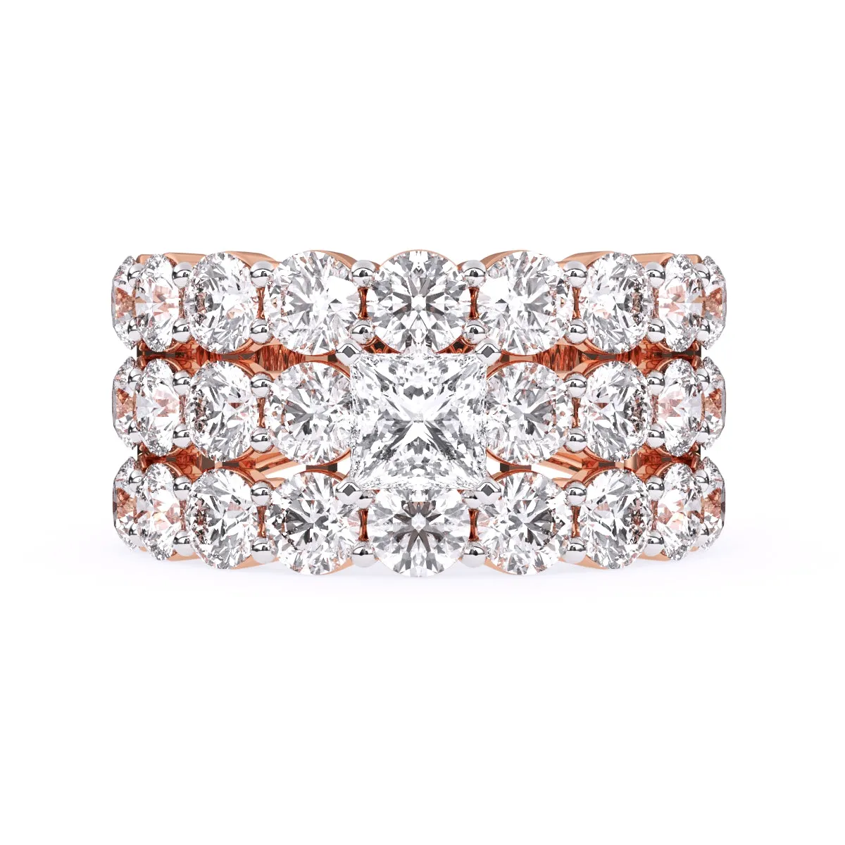 Elegant Three Row Cluster Diamond Ring