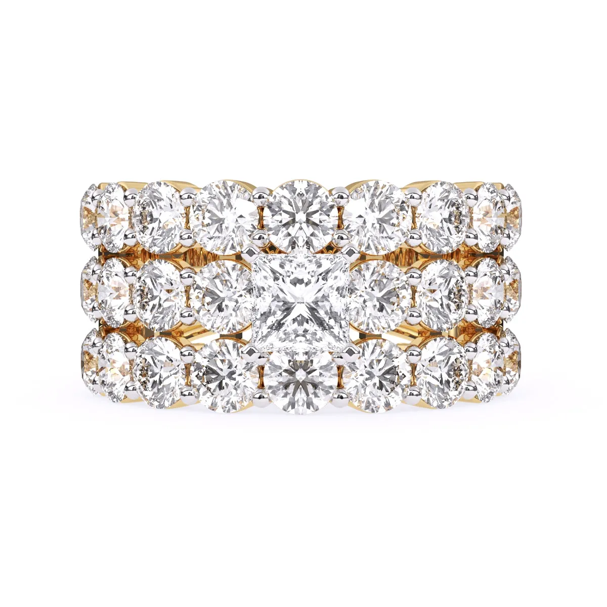 Elegant Three Row Cluster Diamond Ring