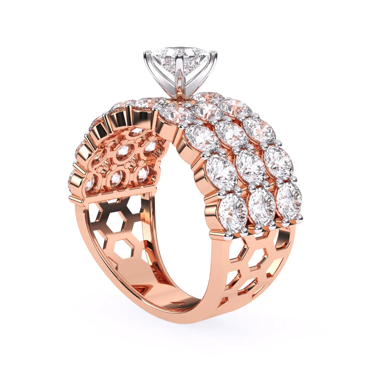 Elegant Three Row Cluster Diamond Ring