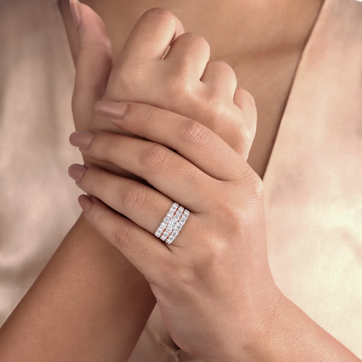 Elegant Three Row Cluster Diamond Ring
