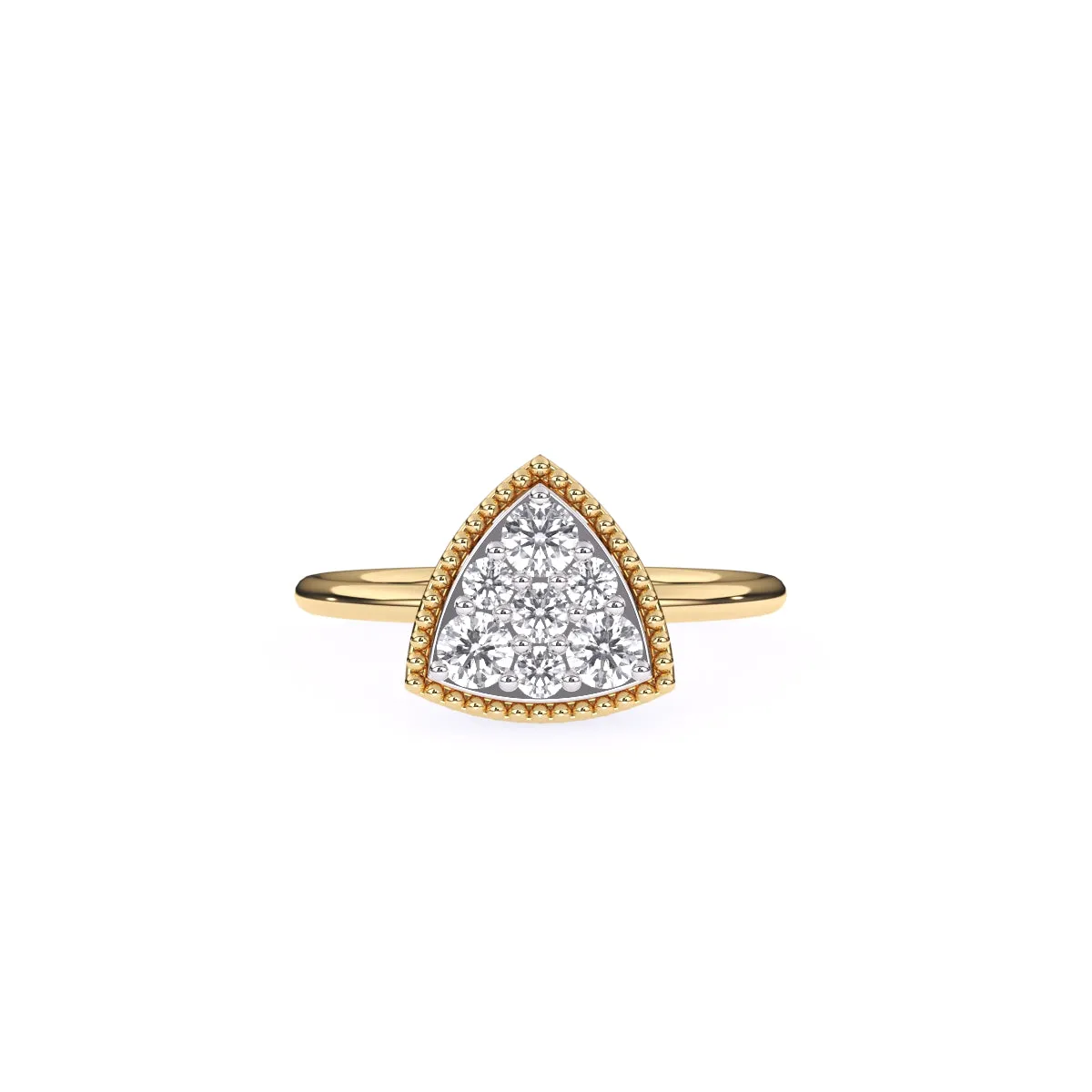 Elegant Two Tone Diamond Cluster Trillion Shape Ring