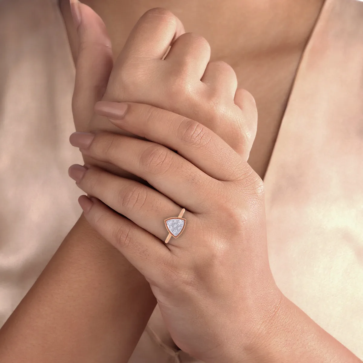 Elegant Two Tone Diamond Cluster Trillion Shape Ring